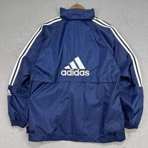 VTG Adidas Windbreaker Track Jacket Mens S Navy Blue Full Zip Hooded Lightweight